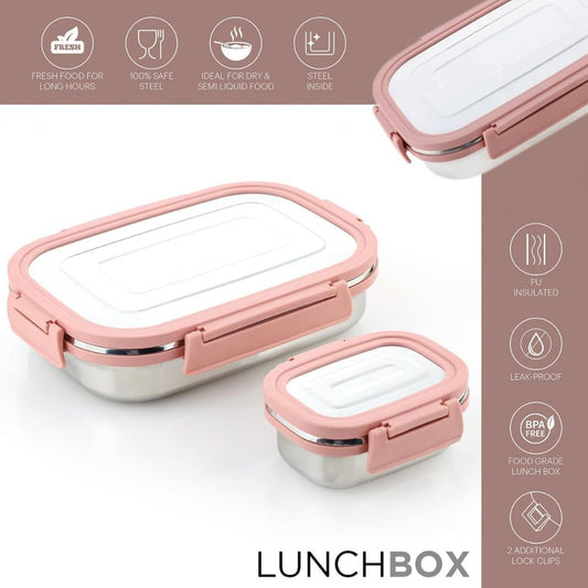 Premium Stainless Steel Leak Proof Air Tight Lunch Boxes (900ml+200ml Approx 2 Pc Set)