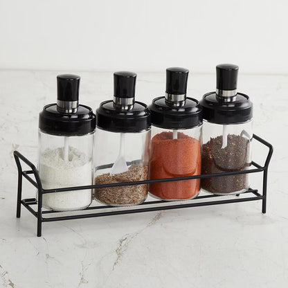 10011 tough Glass Transparent Glassoil Dispenser 500 Ml Bottle Set Of 2 Spice Jar 250 Ml Set Of 3 Oil Bottle For Kitchen Oil  Vinegar Storage Glass Bottle Glass Container For Spice Masala (5 Pcs Set)
