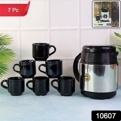 Tea And Coffee Thermos Flask And 6 Ceramic Cups (1 Set)