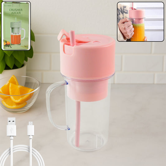 Portable Crusher Juicer With Handle  Straw Usb Rechargeable 6 Blades (420 Ml)