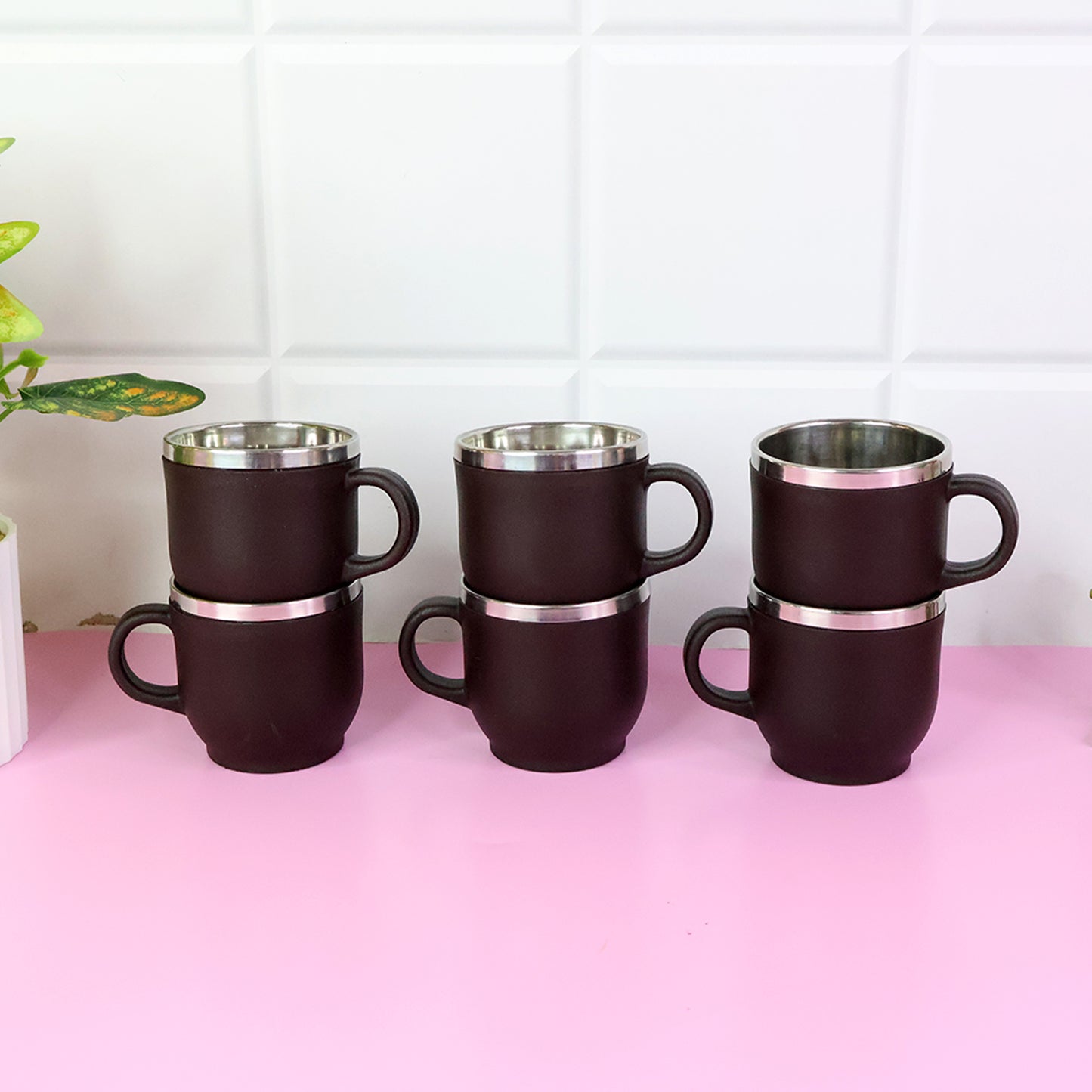 Apex Premium Double Wall Stainless Steel Cappuccino Mug Gift Set (6 Pc  100 Ml)