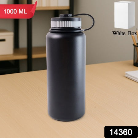 Black Stainless Steel Double Wall Vacuum-insulated Drink Water Bottle (1000 Ml)