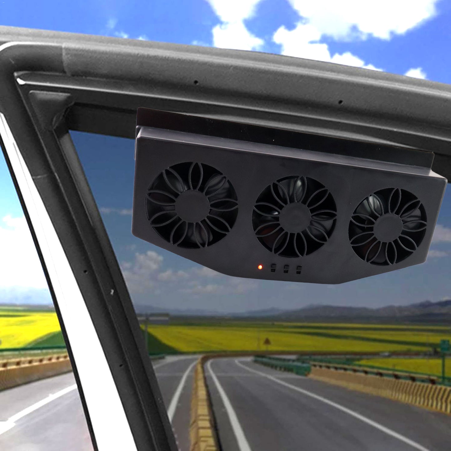 Triple Fan Solar Powered Car Exhaust Ventilation System With Usb Charging