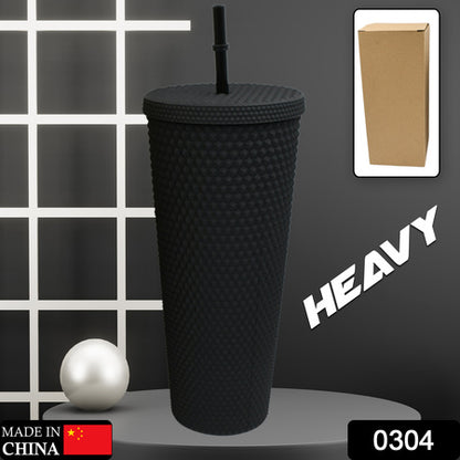 0304 Cup With Straw Reusable Matte Studded Tumbler With Leak Proof Lid Water Cup Travel Mug Coffee Ice Water Bottle Double Walled Insulated Tumbler Bpa Free (1 Pc)