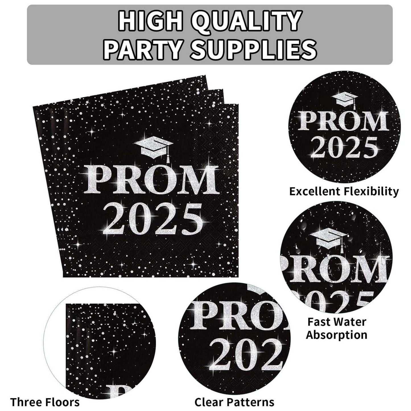 Prom 2025 Party Napkins (33 X 33 Cm  100 Pc)