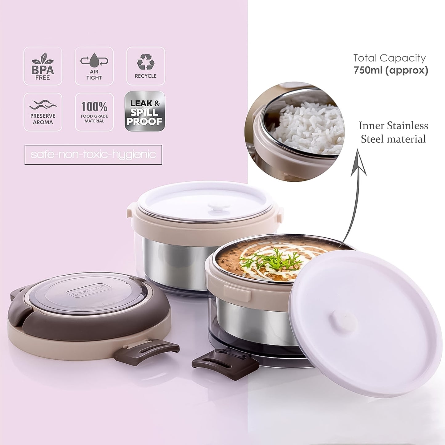 Ganesh Steko-2 Double Layer Stainless Steel Insulated Lunch Box Set