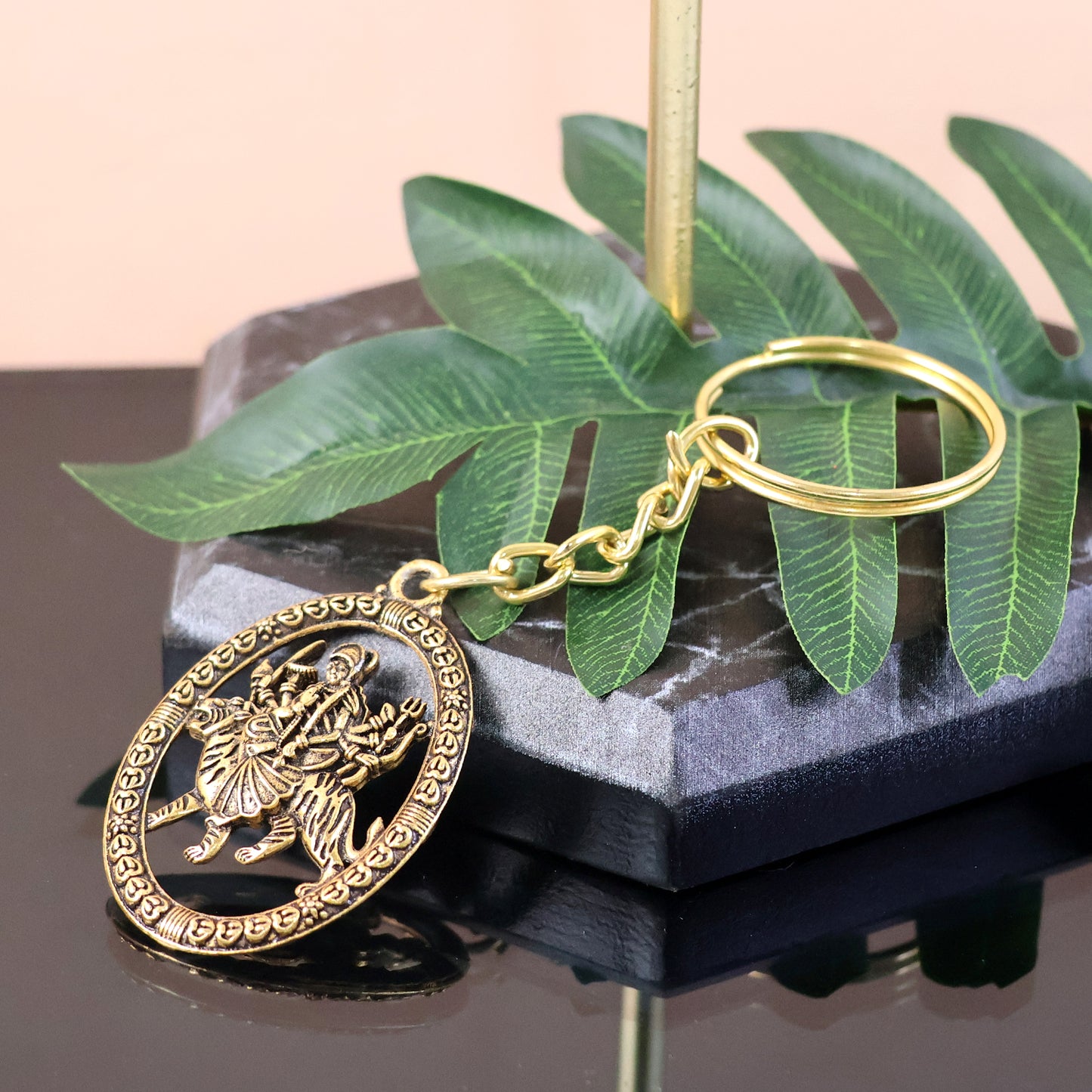 Premium Golden Metal Durga Maa Keychain (1 Pc)