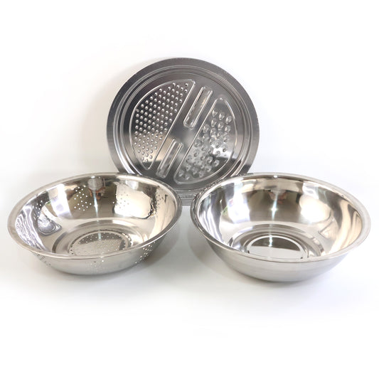 3-in-1 Stainless Steel Mixing Straining  Grater Bowl Set