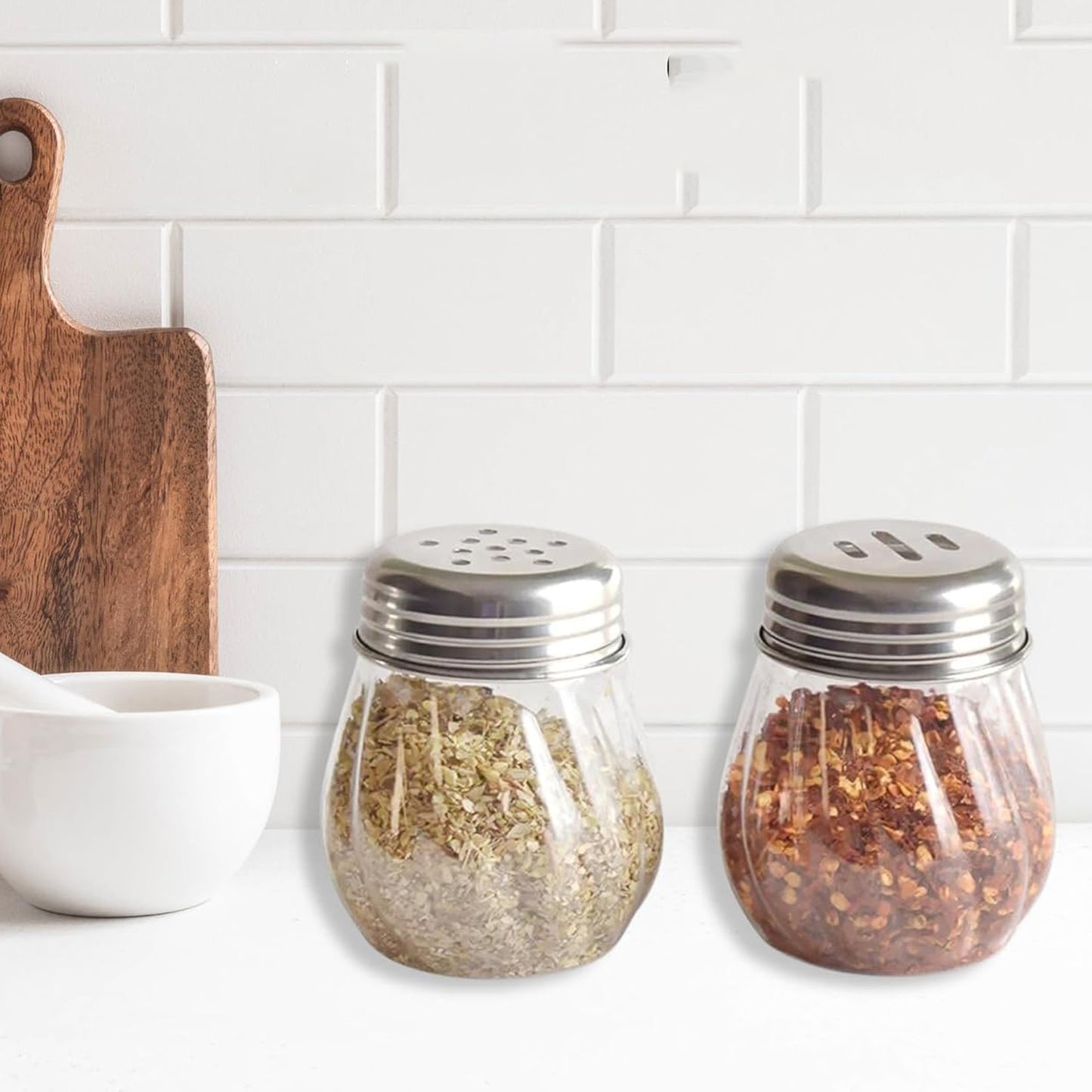 Apex Oregano  Chilli Flakes Dispenser Set  2 Pcs Glass Spice Shaker With Stainless Steel Lid