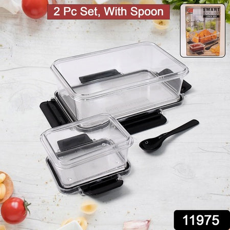 Plastic Kitchen Storage Container Big 800 Ml  Small 250 Ml With Air Seal Lock Lid  Spoon