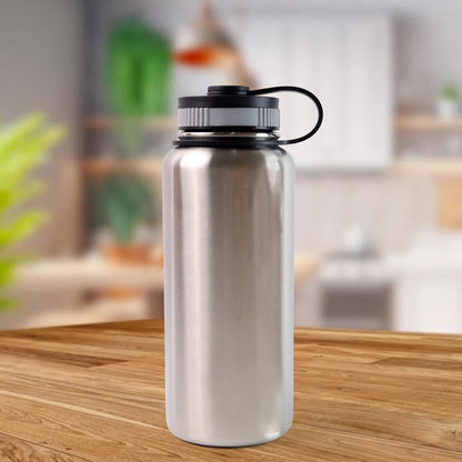 Silver Stainless Steel Double Wall Vacuum-insulated Drink Water Bottle (1000 Ml)