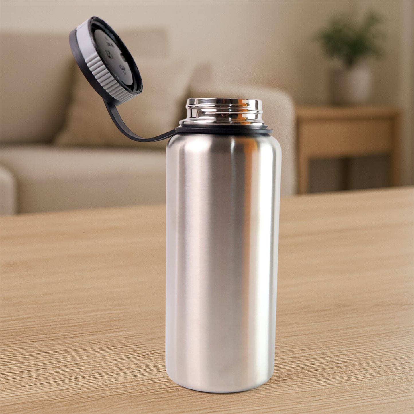 Silver Stainless Steel Double Wall Vacuum-insulated Drink Water Bottle (1000 Ml)