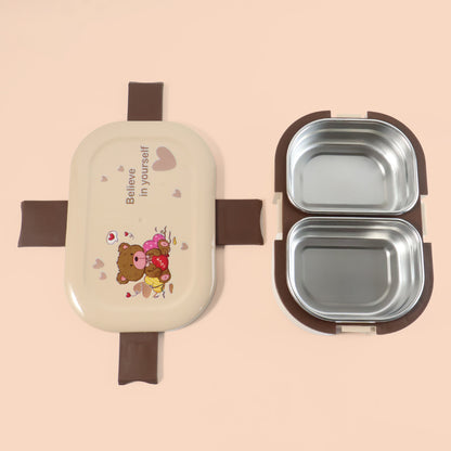 Cute Teddy Printed Kids Lunch Box (500ml  1 Pc)